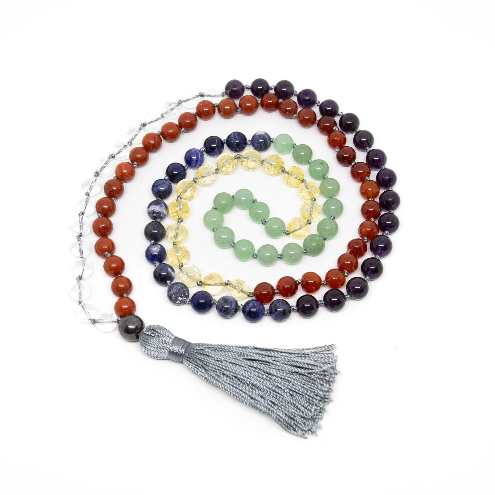 Real Gemstone Chakra Knotted 108 Bead Mala - Prayer Beads - 8mm