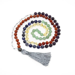 Real Gemstone Chakra Knotted 108 Bead Mala - Prayer Beads - 8mm