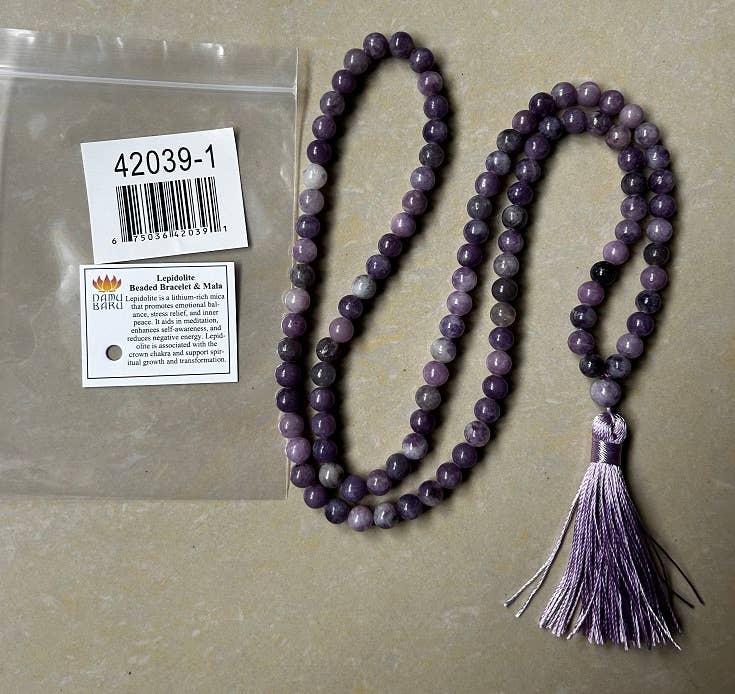 Lepidolite Zen 108 Bead Mala - Prayer Beads - 8mm