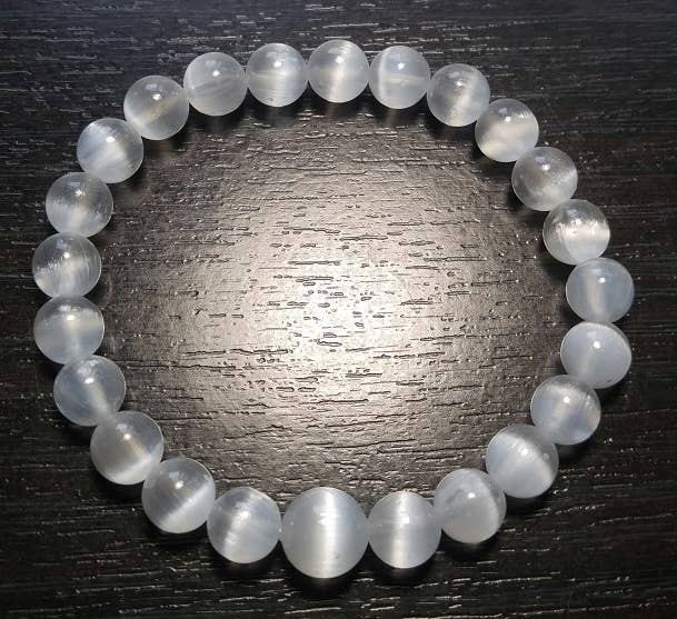 Selenite Stretchy Beaded Bracelet - Wrist Mala Prayer Beads - 8mm
