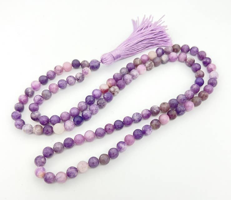 Lepidolite Zen 108 Bead Mala - Prayer Beads - 8mm