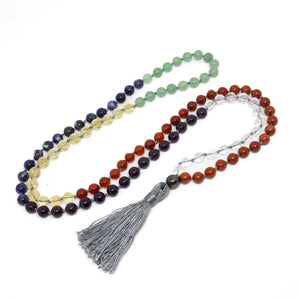 Real Gemstone Chakra Knotted 108 Bead Mala - Prayer Beads - 8mm