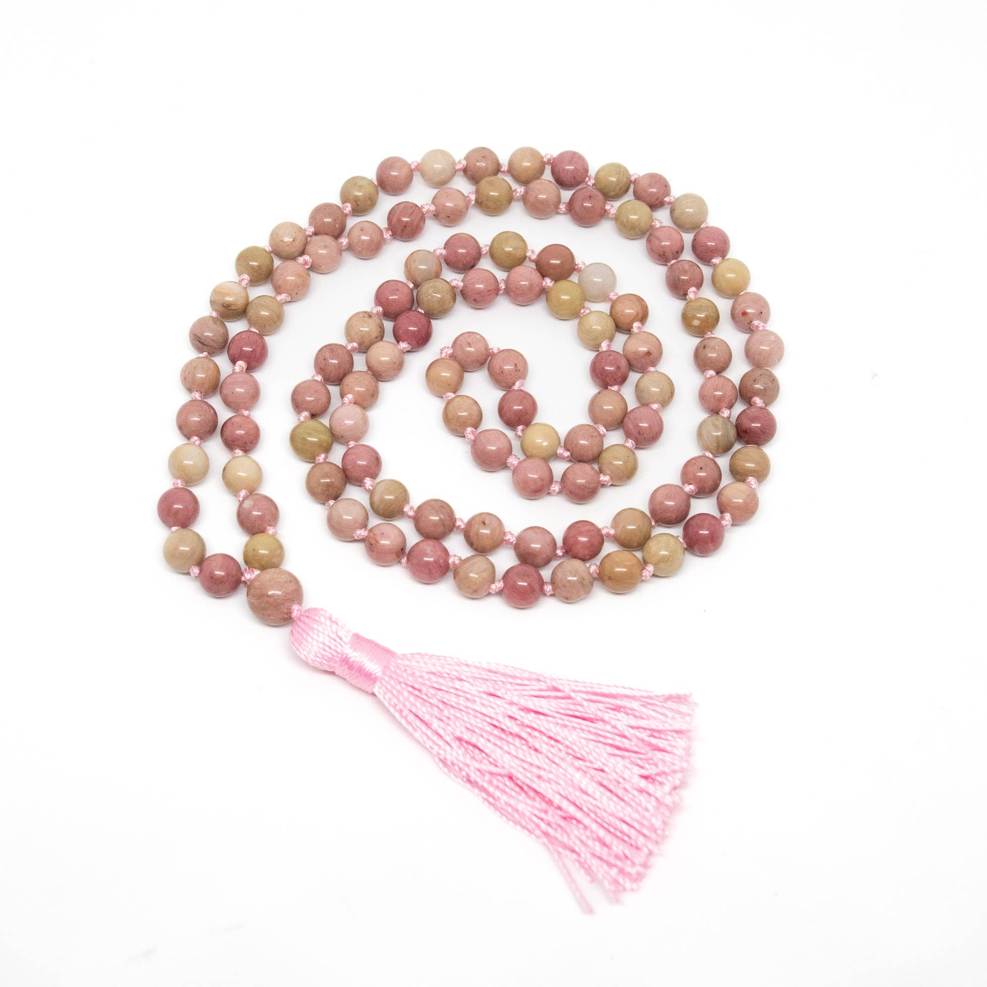 Rhodonite Knotted 108 Bead Mala - Prayer Beads - 8mm