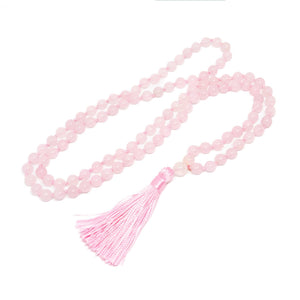 Knotted Rose Quartz 108 Bead Mala - 8mm