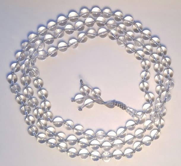 Knotted Clear Quartz Crystal 108 Bead Mala - 8mm