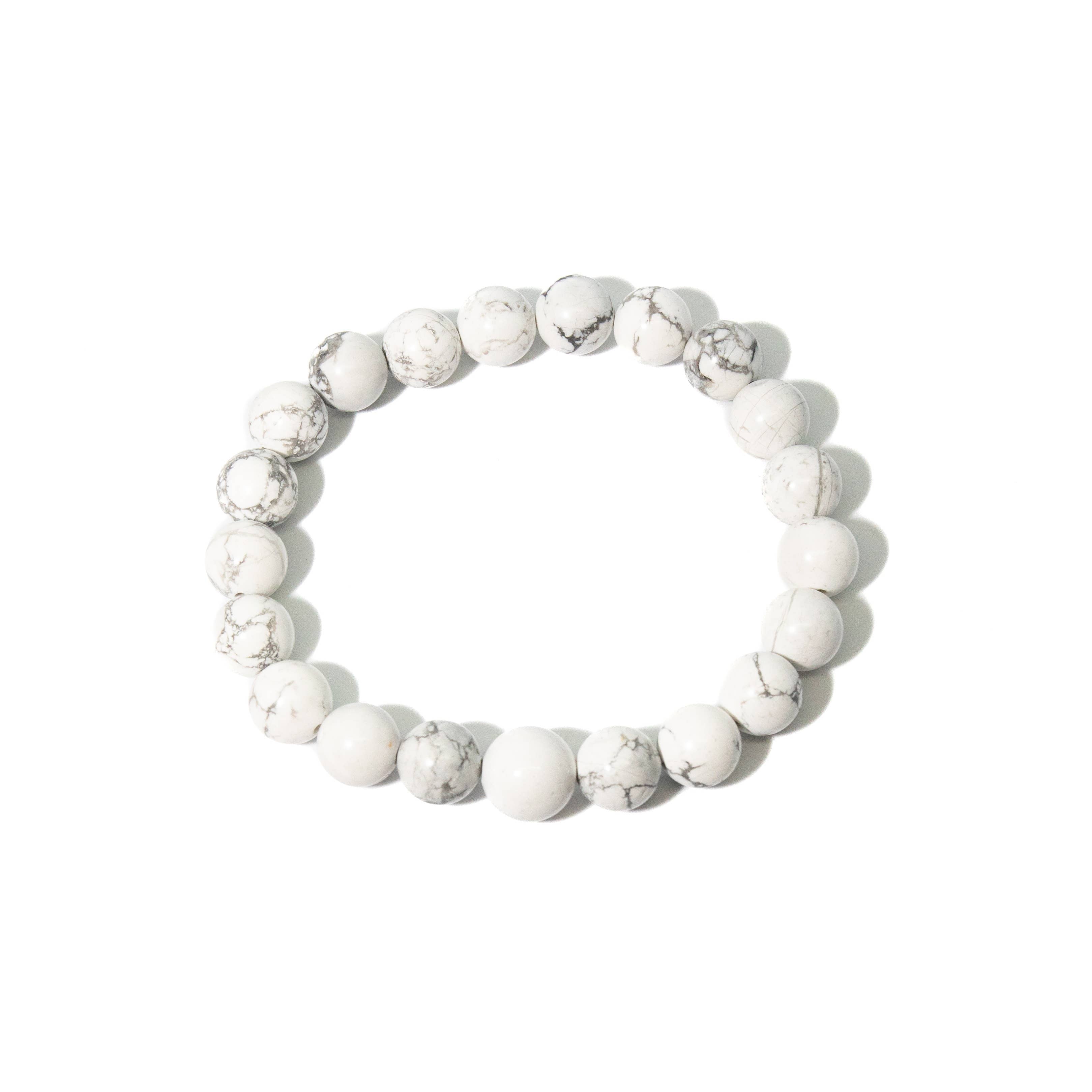 Longer Length Howlite Beaded Bracelet Wrist Mala - 10mm