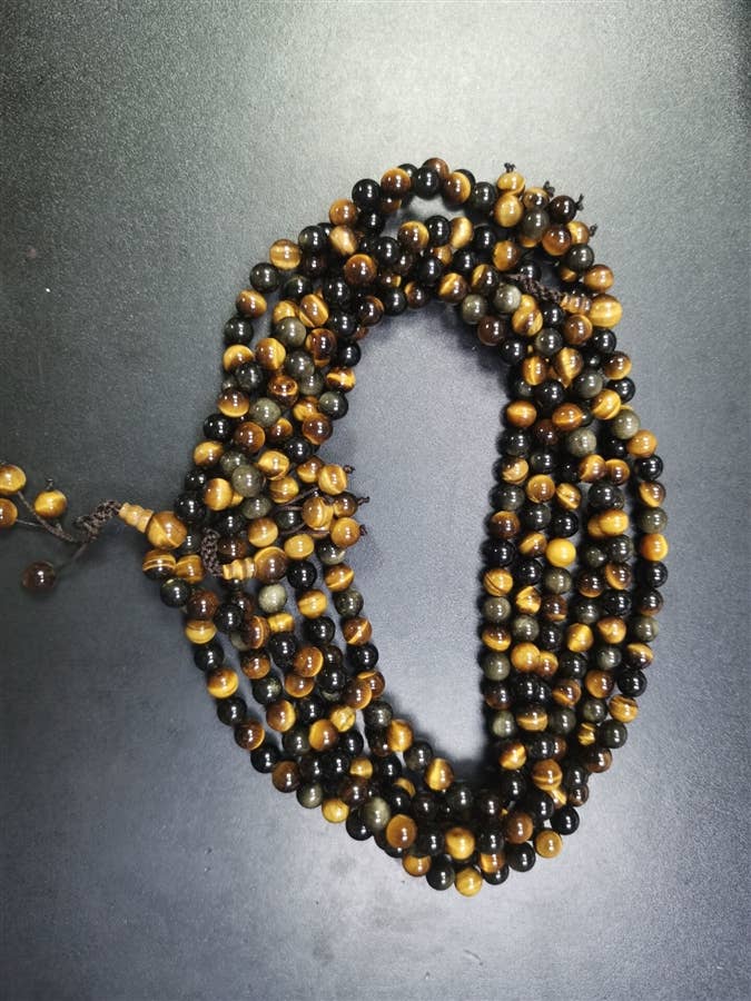 Tiger's Eye & Gold Sheen Obsidian 108 Bead Mala - 8mm