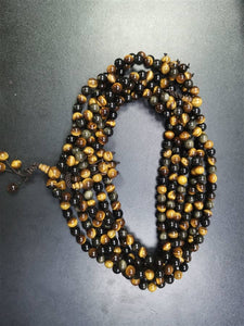 Tiger's Eye & Gold Sheen Obsidian 108 Bead Mala - 8mm