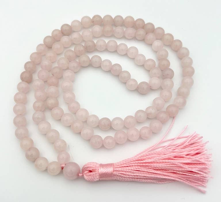 Rose Quartz Zen Unknotted 108 Bead Mala - Prayer Beads - 8mm