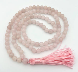 Rose Quartz Zen Unknotted 108 Bead Mala - Prayer Beads - 8mm